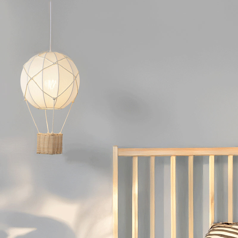 Modern Minimalist Kids Hot Air Balloon Fabric Iron Rattan Weaving 1-light Pendant Light for Bedroom BulbSquare