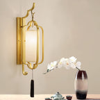 Traditional Chinese Strip Iron Fabric 1-Light Wall Sconce Lamp For Bedroom