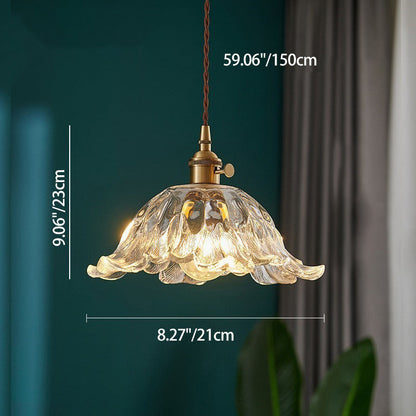 Contemporary Nordic Flower Copper Glass 1-Light Pendant Light For Living Room