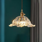 Contemporary Nordic Flower Copper Glass 1-Light Pendant Light For Living Room