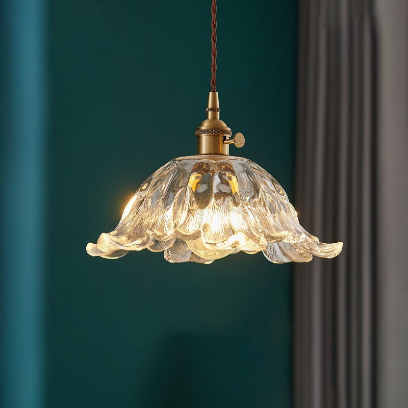 Contemporary Nordic Flower Copper Glass 1-Light Pendant Light For Living Room