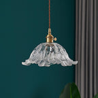 Contemporary Nordic Flower Copper Glass 1-Light Pendant Light For Living Room