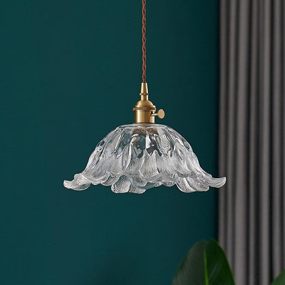 Contemporary Nordic Flower Copper Glass 1-Light Pendant Light For Living Room