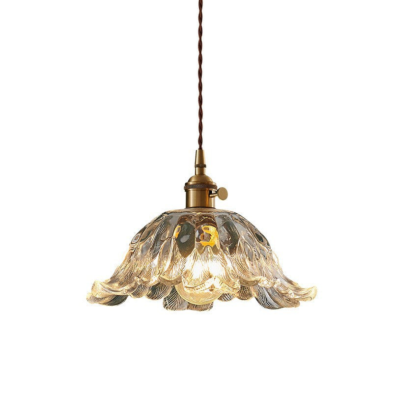 Contemporary Nordic Flower Copper Glass 1-Light Pendant Light For Living Room