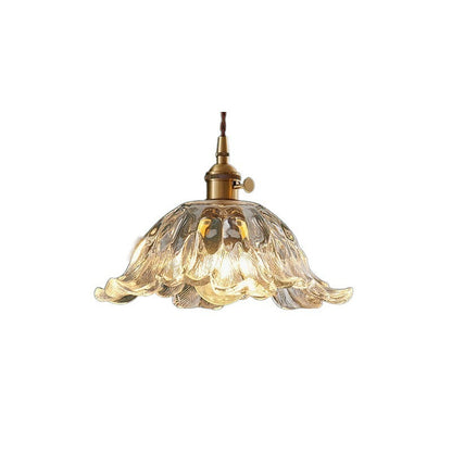 Contemporary Nordic Flower Copper Glass 1-Light Pendant Light For Living Room