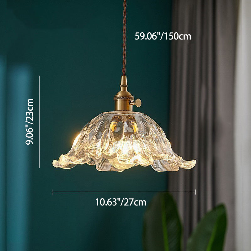 Contemporary Nordic Flower Copper Glass 1-Light Pendant Light For Living Room