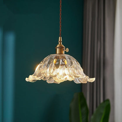 Contemporary Nordic Flower Copper Glass 1-Light Pendant Light For Living Room