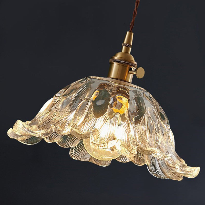 Contemporary Nordic Flower Copper Glass 1-Light Pendant Light For Living Room