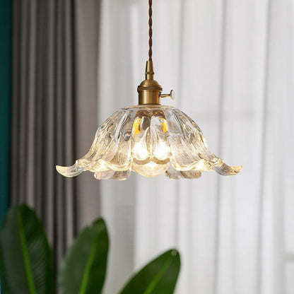 Contemporary Nordic Flower Copper Glass 1-Light Pendant Light For Living Room