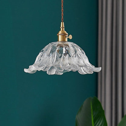 Contemporary Nordic Flower Copper Glass 1-Light Pendant Light For Living Room