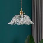 Contemporary Scandinavian Flower Copper Glass 1-Light Pendant Light For Living Room