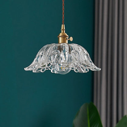 Contemporary Scandinavian Flower Copper Glass 1-Light Pendant Light For Living Room