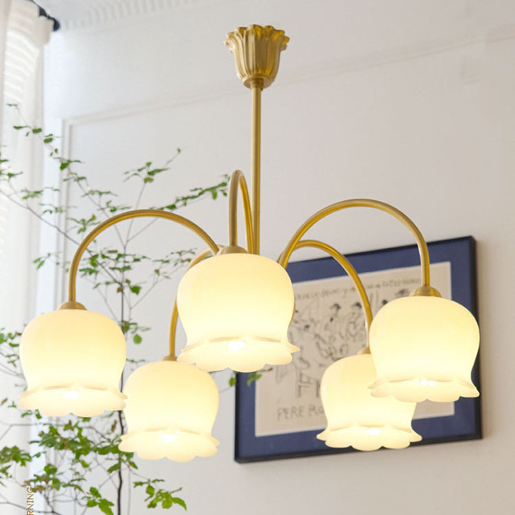 Traditional Rustic Tulip Floral Copper Resin 3/5/6/8-light Chandelier for Living Room BulbSquare