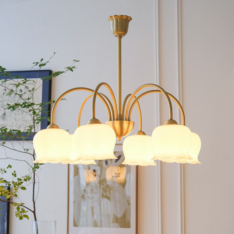 Traditional Rustic Tulip Floral Copper Resin 3/5/6/8-light Chandelier for Living Room BulbSquare