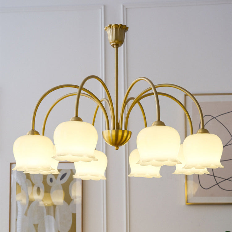 Traditional Rustic Tulip Floral Copper Resin 3/5/6/8-light Chandelier for Living Room BulbSquare
