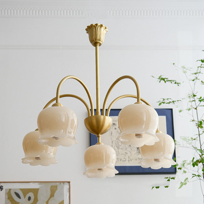 Traditional Rustic Tulip Floral Copper Resin 3/5/6/8-light Chandelier for Living Room BulbSquare