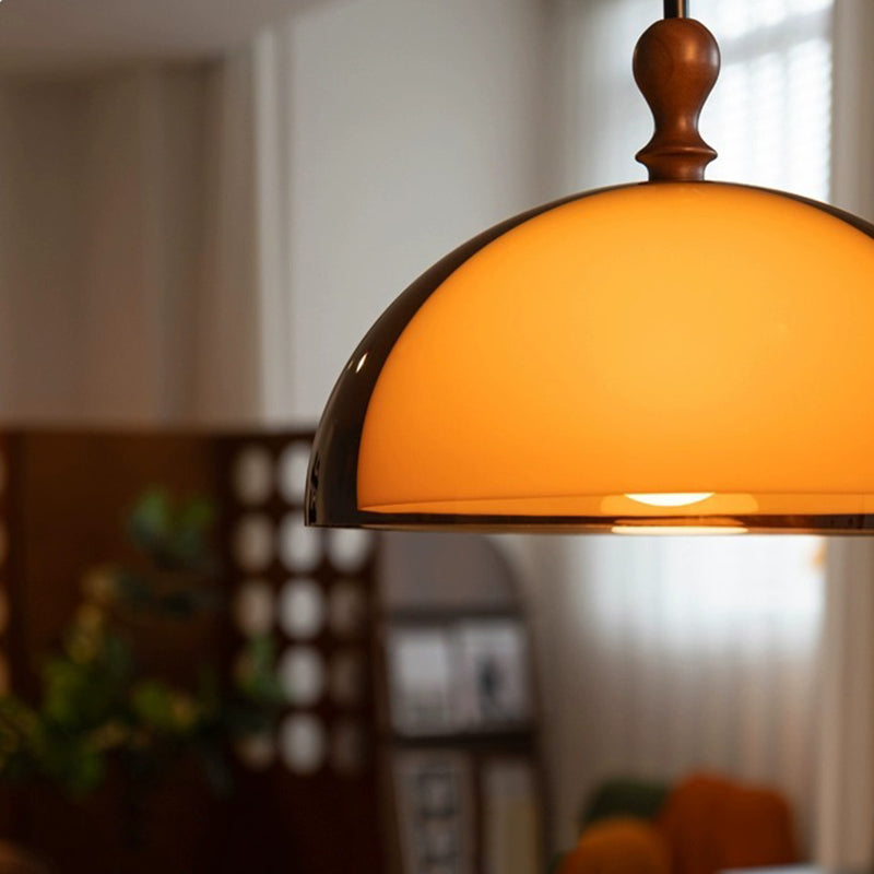 Traditional Vintage Semicircular Acrylic Wood Metal 1-light Pendant Light for Dining Room BulbSquare