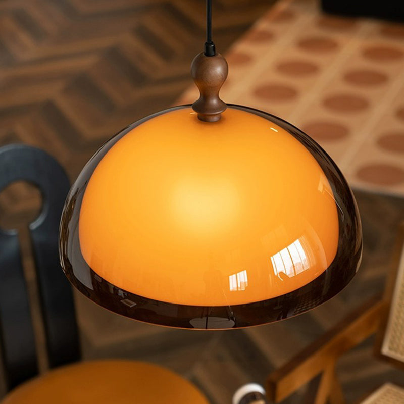 Traditional Vintage Semicircular Acrylic Wood Metal 1-light Pendant Light for Dining Room BulbSquare