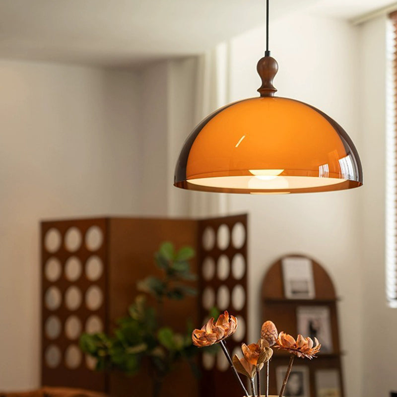 Traditional Vintage Semicircular Acrylic Wood Metal 1-light Pendant Light for Dining Room BulbSquare