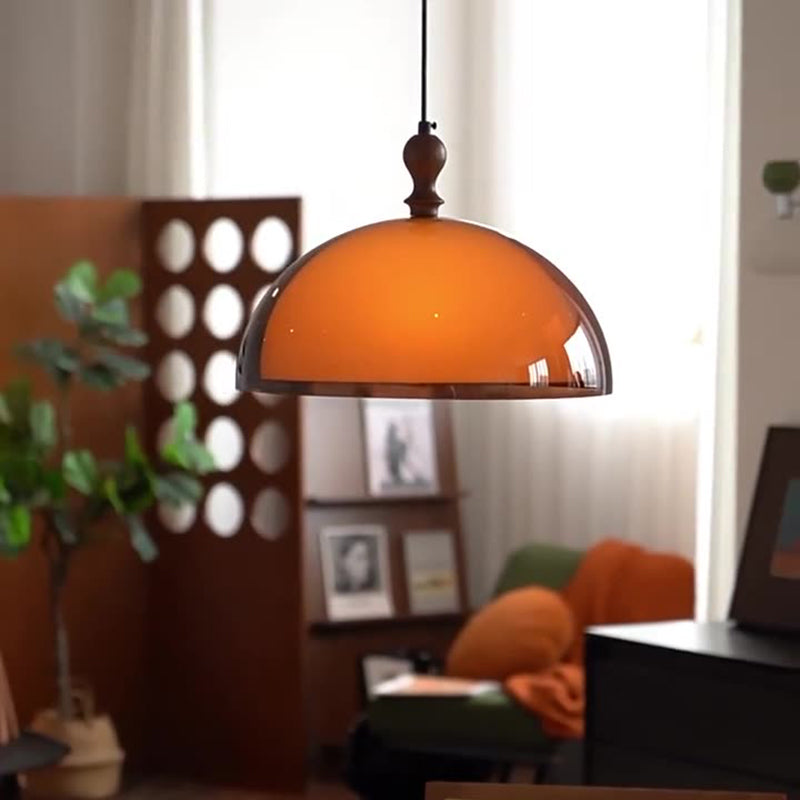 Traditional Vintage Semicircular Acrylic Wood Metal 1-light Pendant Light for Dining Room BulbSquare