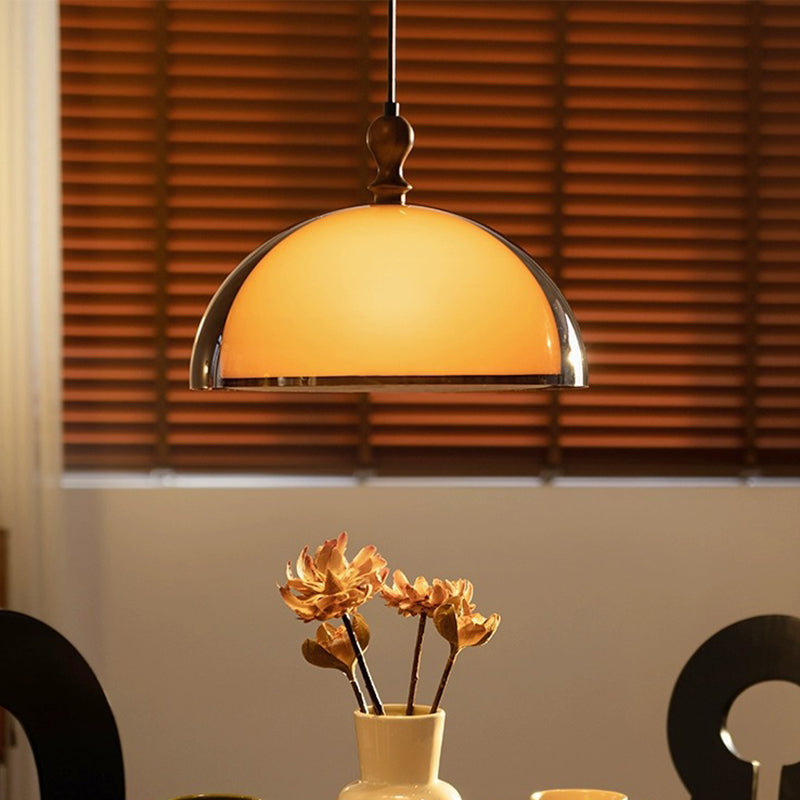 Traditional Vintage Semicircular Acrylic Wood Metal 1-light Pendant Light for Dining Room BulbSquare