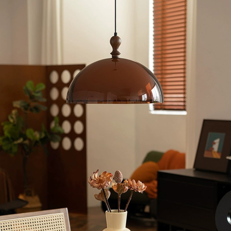 Traditional Vintage Semicircular Acrylic Wood Metal 1-light Pendant Light for Dining Room BulbSquare