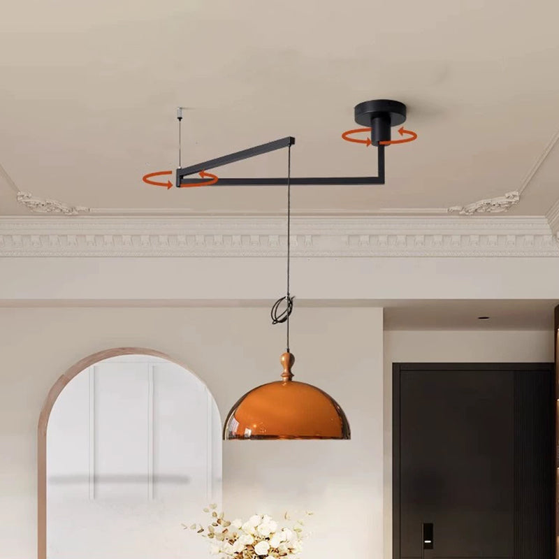 Traditional Vintage Semicircular Acrylic Wood Metal 1-light Pendant Light for Dining Room BulbSquare