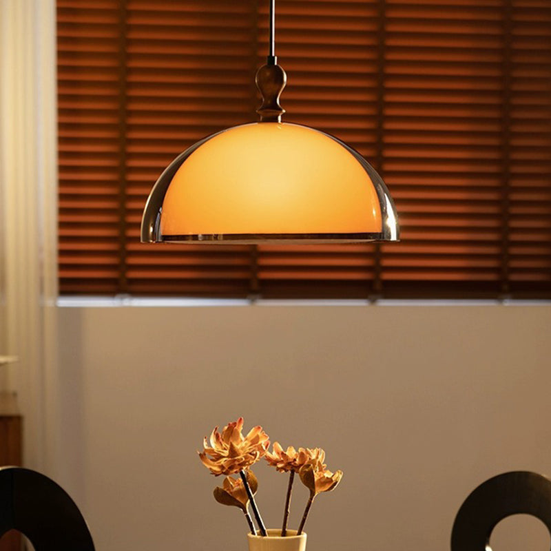 Traditional Vintage Semicircular Acrylic Wood Metal 1-light Pendant Light for Dining Room BulbSquare