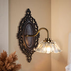 Traditional Vintage Flower Solid Wood Glass 1-Light Wall Sconce Lamp For Bedroom