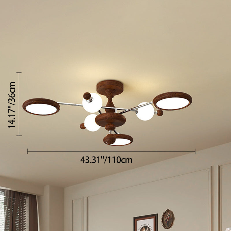 Contemporary Creative Circular Acrylic Iron LED Semi-flush Mount Ceiling Light for Living Room