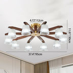 Contemporary Retro Cup Walnut Wood Copper Glass 5/6/8/10-light Semi-flush Mount Ceiling Light for Bedroom