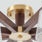 Contemporary Retro Cup Walnut Wood Copper Glass 5/6/8/10-light Semi-flush Mount Ceiling Light for Bedroom