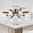 Contemporary Retro Cup Walnut Wood Copper Glass 5/6/8/10-light Semi-flush Mount Ceiling Light for Bedroom