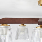 Contemporary Retro Cup Walnut Wood Copper Glass 5/6/8/10-light Semi-flush Mount Ceiling Light for Bedroom