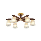 Contemporary Retro Cup Walnut Wood Copper Glass 5/6/8/10-light Semi-flush Mount Ceiling Light for Bedroom