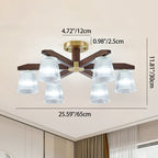 Contemporary Retro Cup Walnut Wood Copper Glass 5/6/8/10-light Semi-flush Mount Ceiling Light for Bedroom
