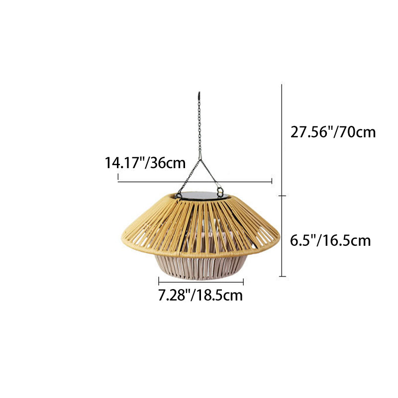 Traditional Rustic Waterproof Solar USB Mushroom Rattan Weaving Iron Outdoor LED Pendant Light Landscape Lighting for Garden BulbSquare