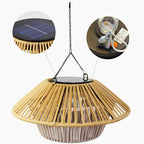 Traditional Rustic Waterproof Solar USB Mushroom Rattan Weaving Iron Outdoor LED Pendant Light Landscape Lighting for Garden BulbSquare