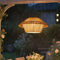 Traditional Rustic Waterproof Solar USB Mushroom Rattan Weaving Iron Outdoor LED Pendant Light Landscape Lighting for Garden BulbSquare