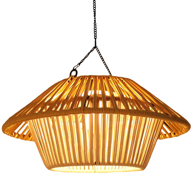 Traditional Rustic Waterproof Solar USB Mushroom Rattan Weaving Iron Outdoor LED Pendant Light Landscape Lighting for Garden BulbSquare