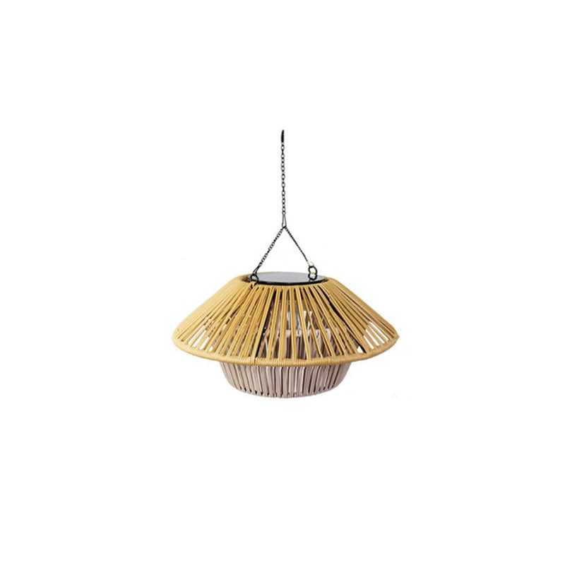 Traditional Rustic Waterproof Solar USB Mushroom Rattan Weaving Iron Outdoor LED Pendant Light Landscape Lighting For Garden