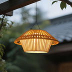 Traditional Rustic Waterproof Solar USB Mushroom Rattan Weaving Iron Outdoor LED Pendant Light Landscape Lighting for Garden BulbSquare