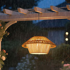 Traditional Rustic Waterproof Solar USB Mushroom Rattan Weaving Iron Outdoor LED Pendant Light Landscape Lighting for Garden BulbSquare