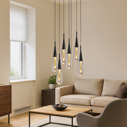 Contemporary Creative Droplet Aluminum Iron Glass LED Chandelier for Dining Room