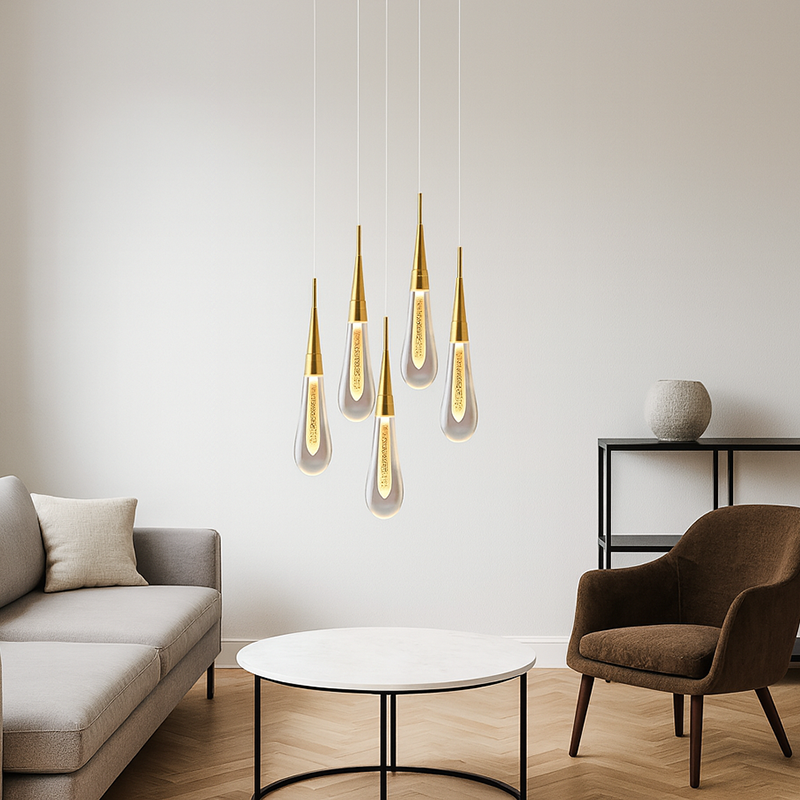 Contemporary Creative Droplet Aluminum Iron Glass LED Chandelier for Dining Room