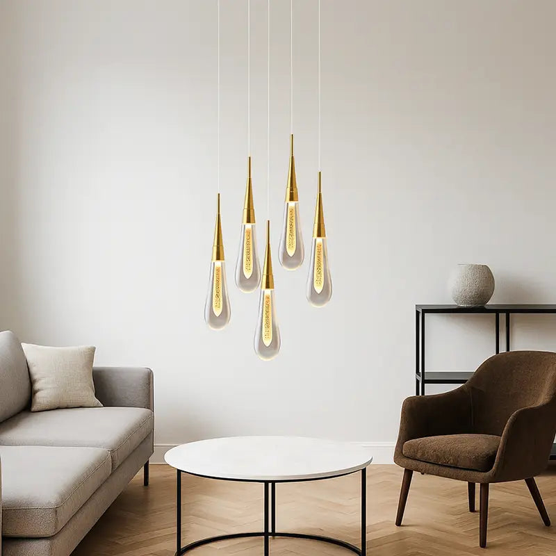 Contemporary Creative Droplet Aluminum Iron Glass LED Chandelier for Dining Room Lumendat