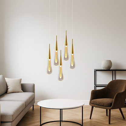 Contemporary Creative Droplet Aluminum Iron Glass LED Chandelier for Dining Room