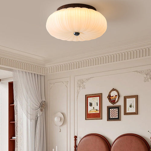 Traditional Vintage Pumpkin Carbon Steel Pe LED Semi-flush Mount Ceiling Light for Bedroom
