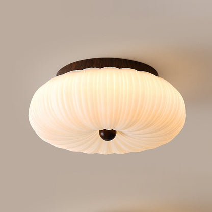 Traditional Vintage Pumpkin Carbon Steel Pe LED Semi-flush Mount Ceiling Light for Bedroom