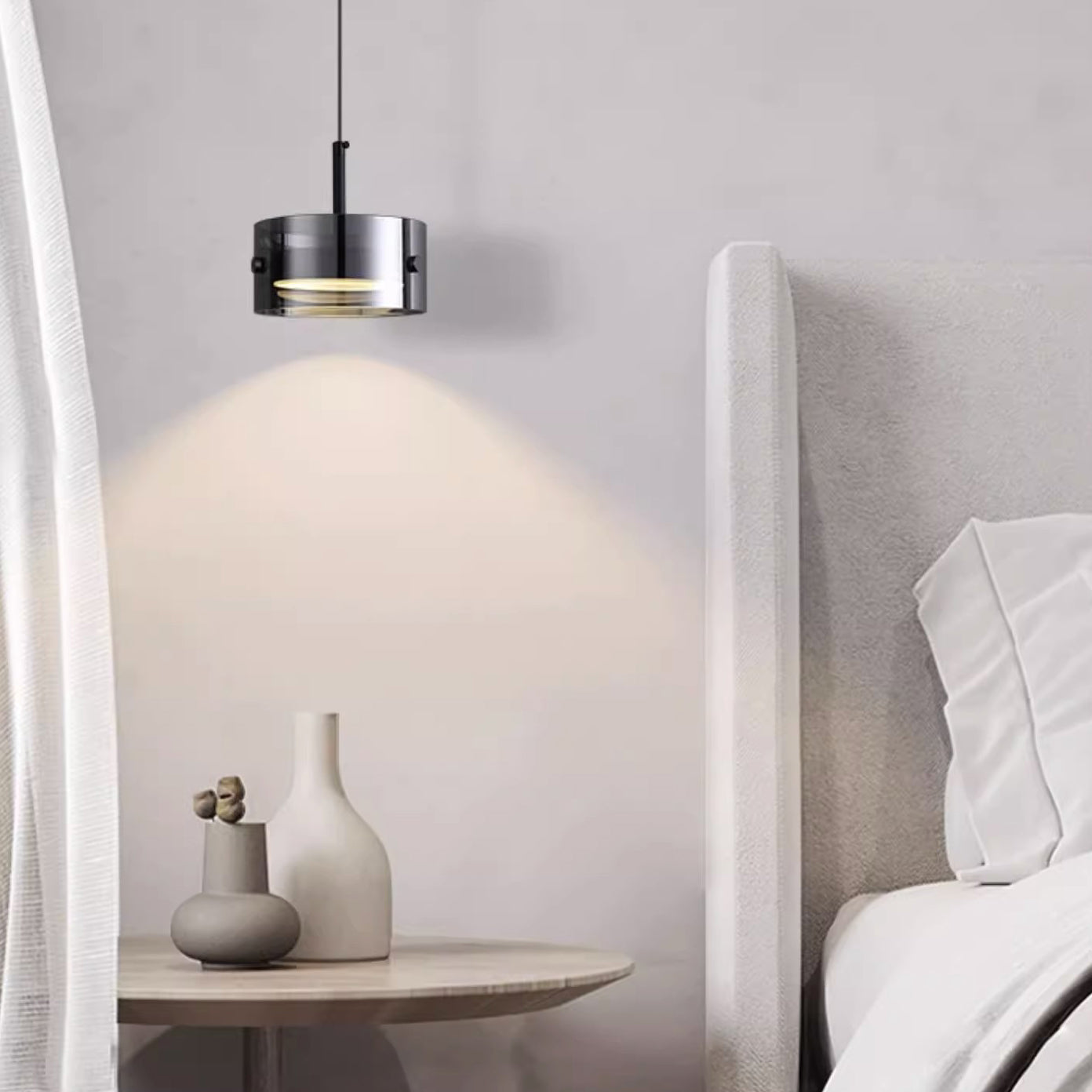 Modern Minimalist Round Metal Acrylic Glass LED Pendant Light for Bedroom